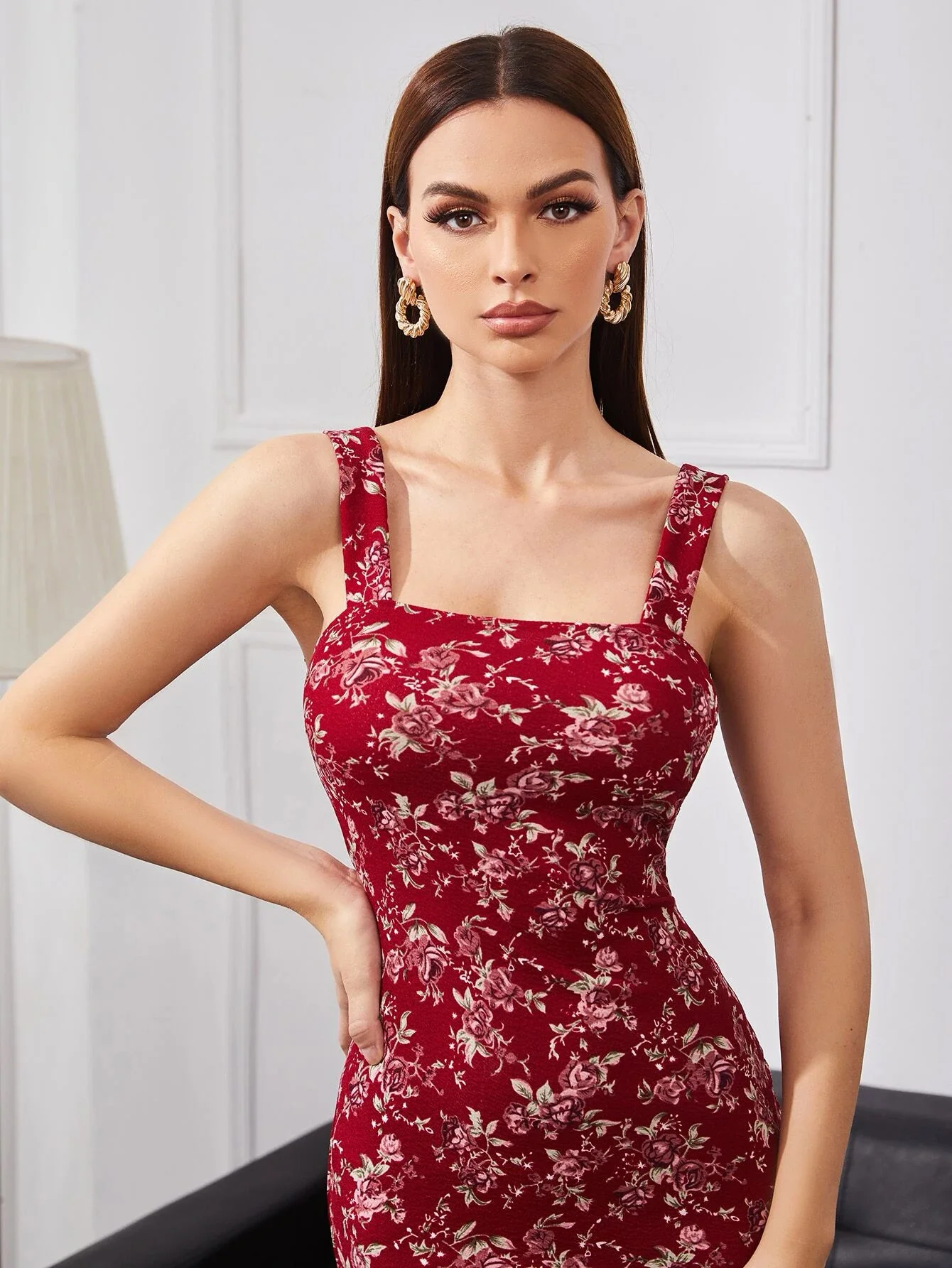 Shein Floral Print Split Hem Cami Dress - Image 4