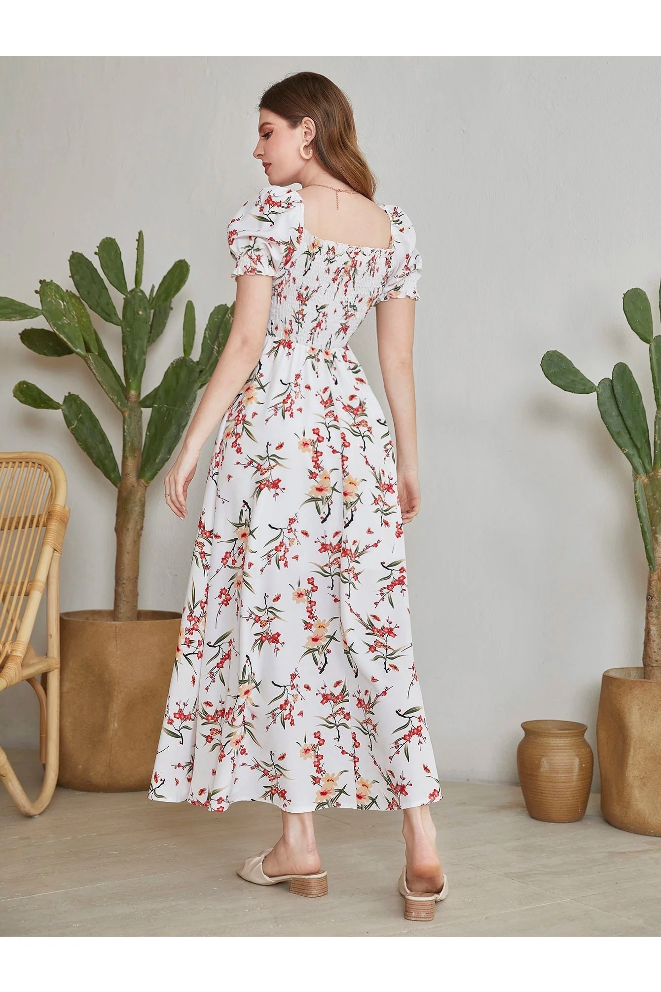 Shein Floral Square Neck Shirred A-line Dress - Large - Image 5