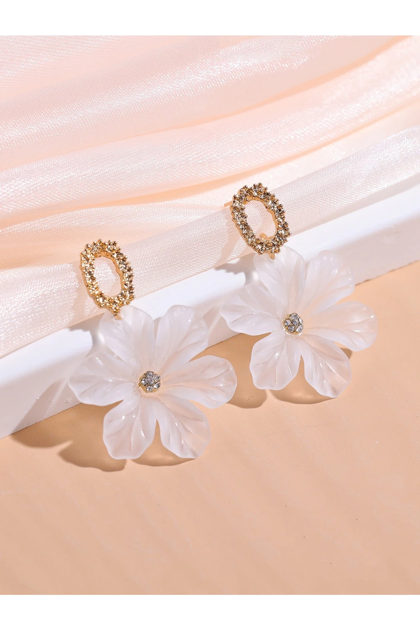 Shein Rhinestone & Flower Decor Drop Earrings - Image 3