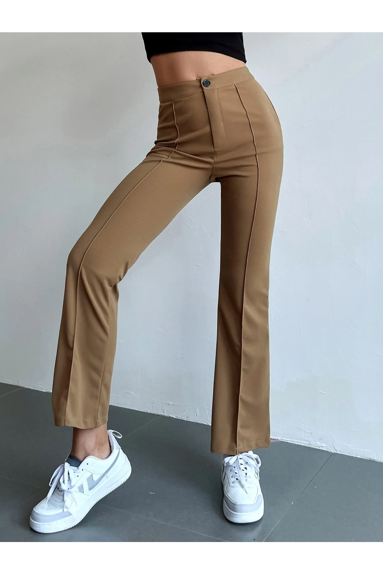 Shein Seam Front High Waist Flare Leg Pants - Extra Small Brown - Image 3