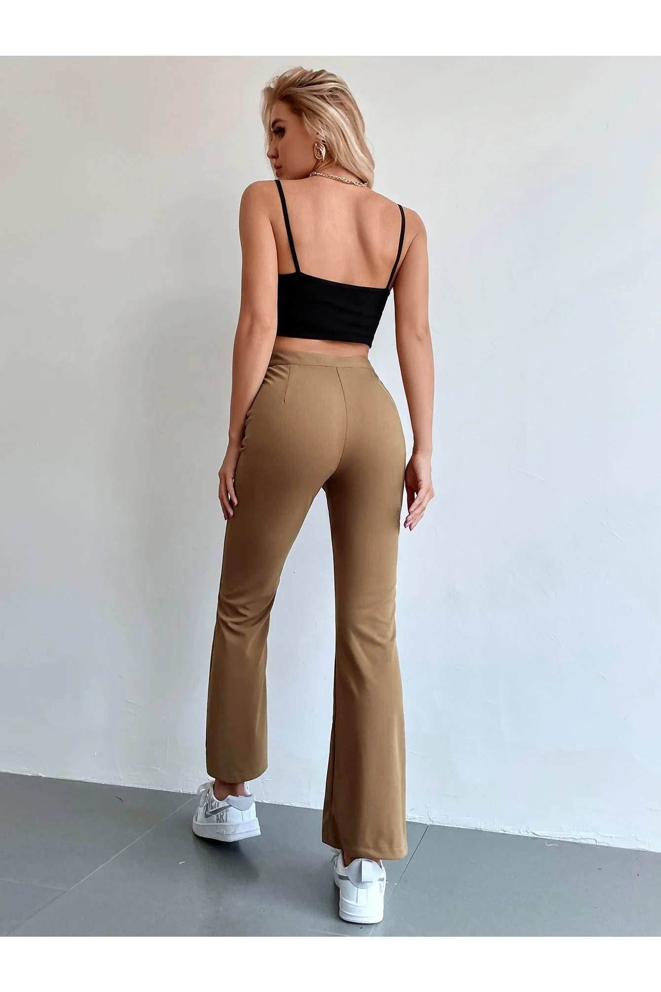 Shein Seam Front High Waist Flare Leg Pants - Medium Brown - Image 6