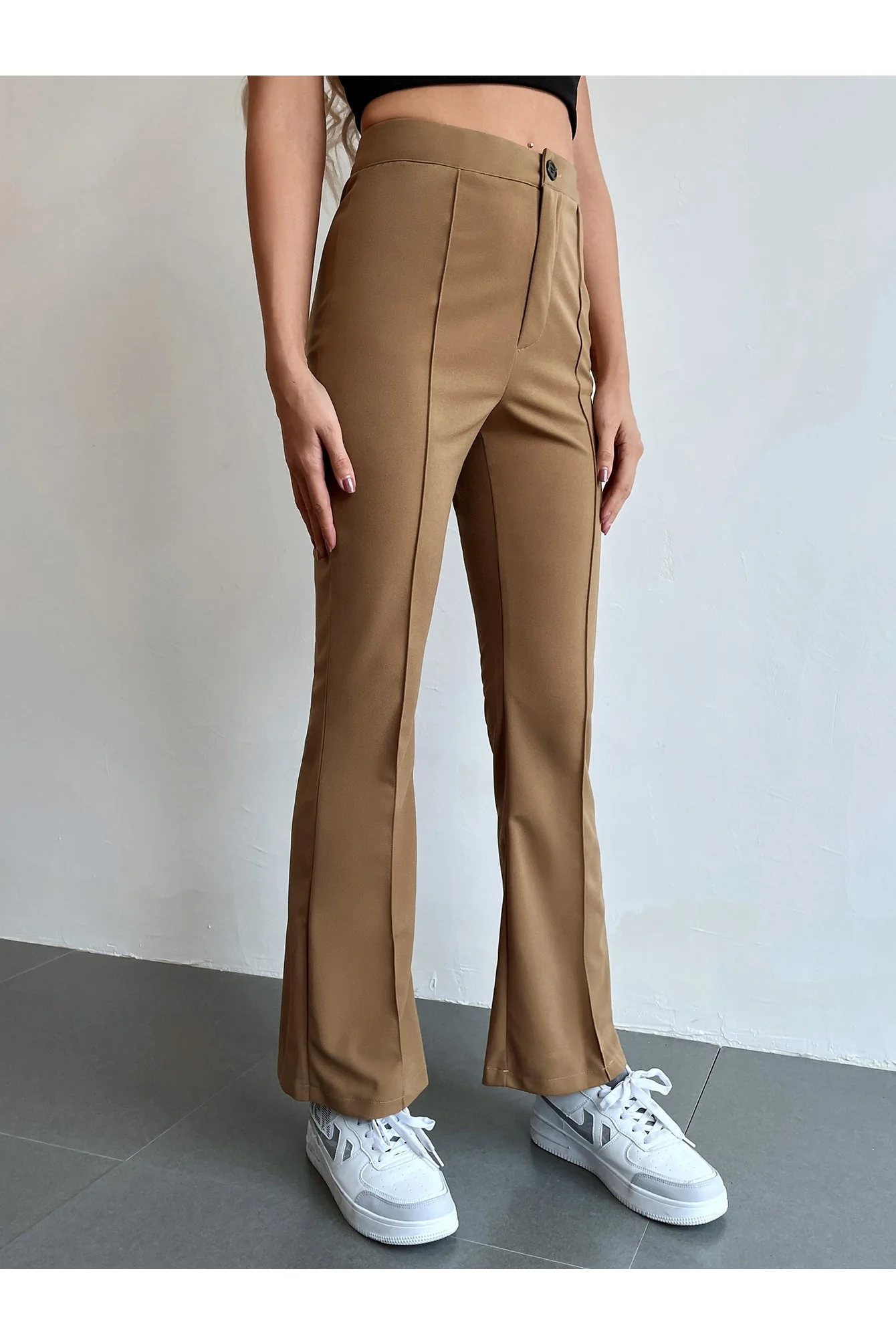 Shein Seam Front High Waist Flare Leg Pants - Medium Brown - Image 7
