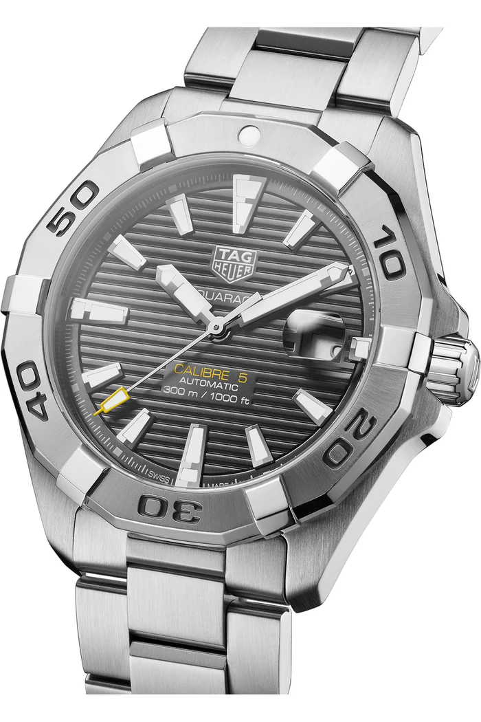 TAG Heuer Aquaracer Calibre 5 Automatic Grey Dial Silver Steel Strap Watch for Men - WBD2113.BA0928 - Image 10