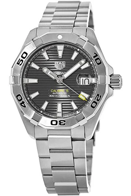 TAG Heuer Aquaracer Calibre 5 Automatic Grey Dial Silver Steel Strap Watch for Men - WBD2113.BA0928 - Image 3
