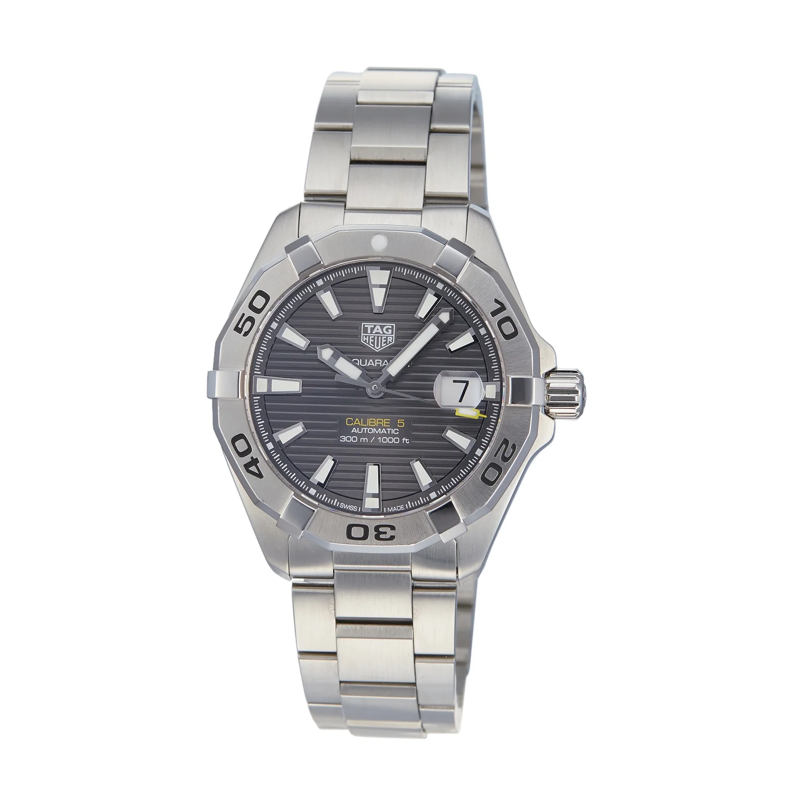 TAG Heuer Aquaracer Calibre 5 Automatic Grey Dial Silver Steel Strap Watch for Men - WBD2113.BA0928 - Image 5