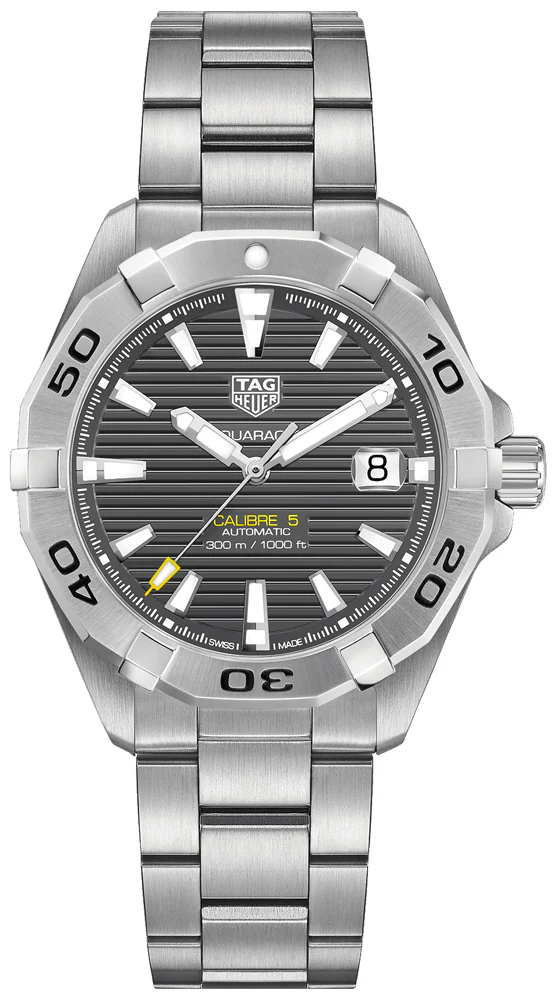 TAG Heuer Aquaracer Calibre 5 Automatic Grey Dial Silver Steel Strap Watch for Men - WBD2113.BA0928 - Image 6