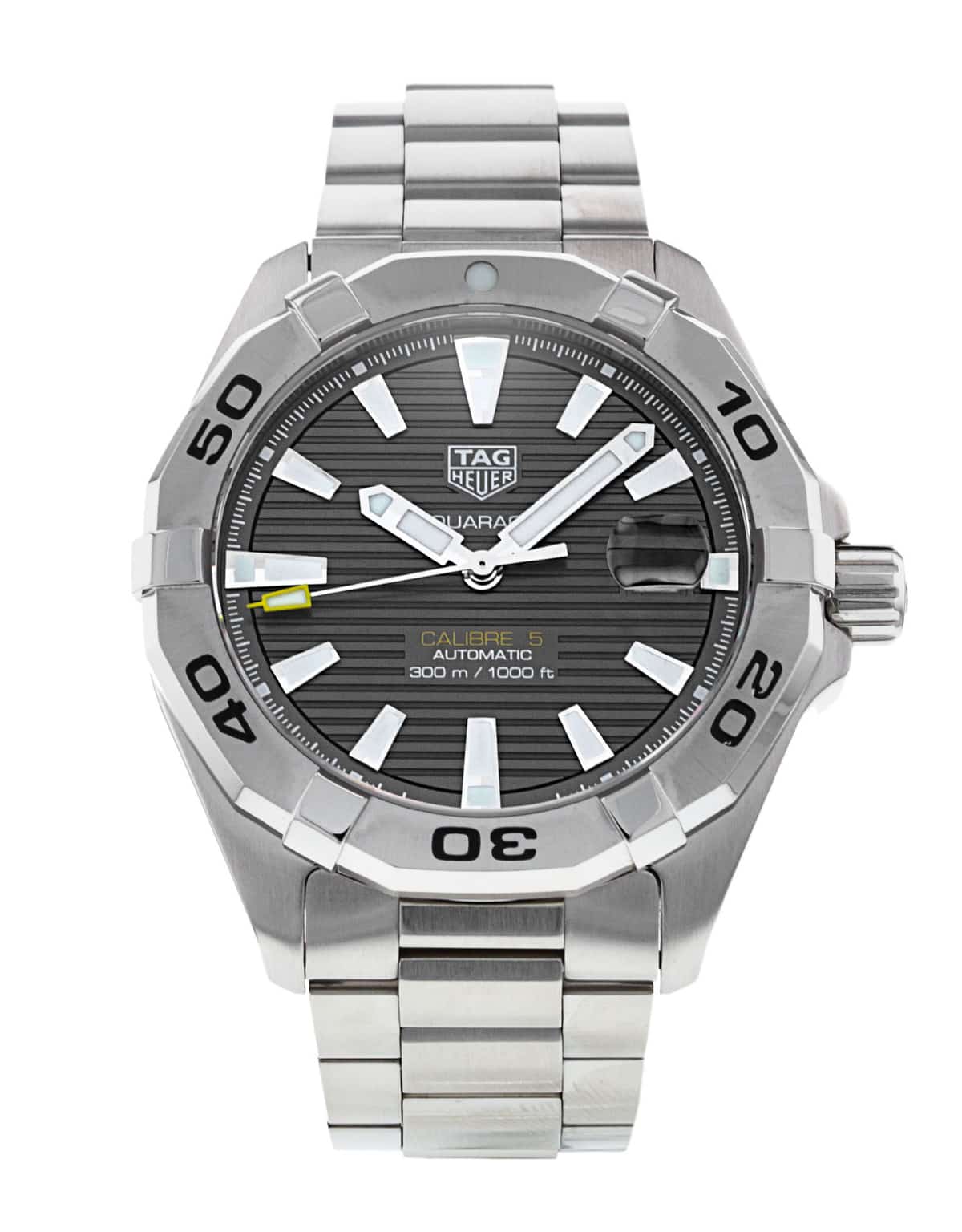 TAG Heuer Aquaracer Calibre 5 Automatic Grey Dial Silver Steel Strap Watch for Men - WBD2113.BA0928 - Image 7