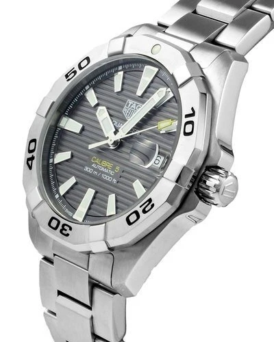 TAG Heuer Aquaracer Calibre 5 Automatic Grey Dial Silver Steel Strap Watch for Men - WBD2113.BA0928 - Image 8